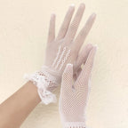 Fishnet Lace Ruffle Gloves | Full Finger | Black & White