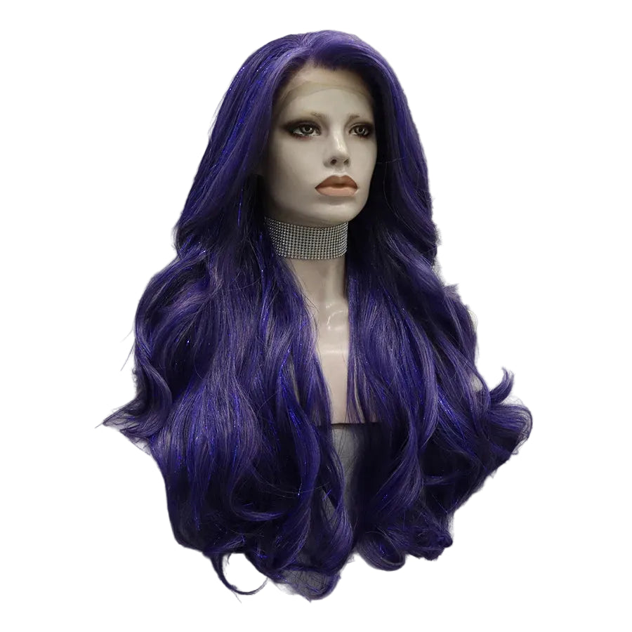26" Blue Mix Tinsel Wavy Lace Front Wig – Drag Queen Edition