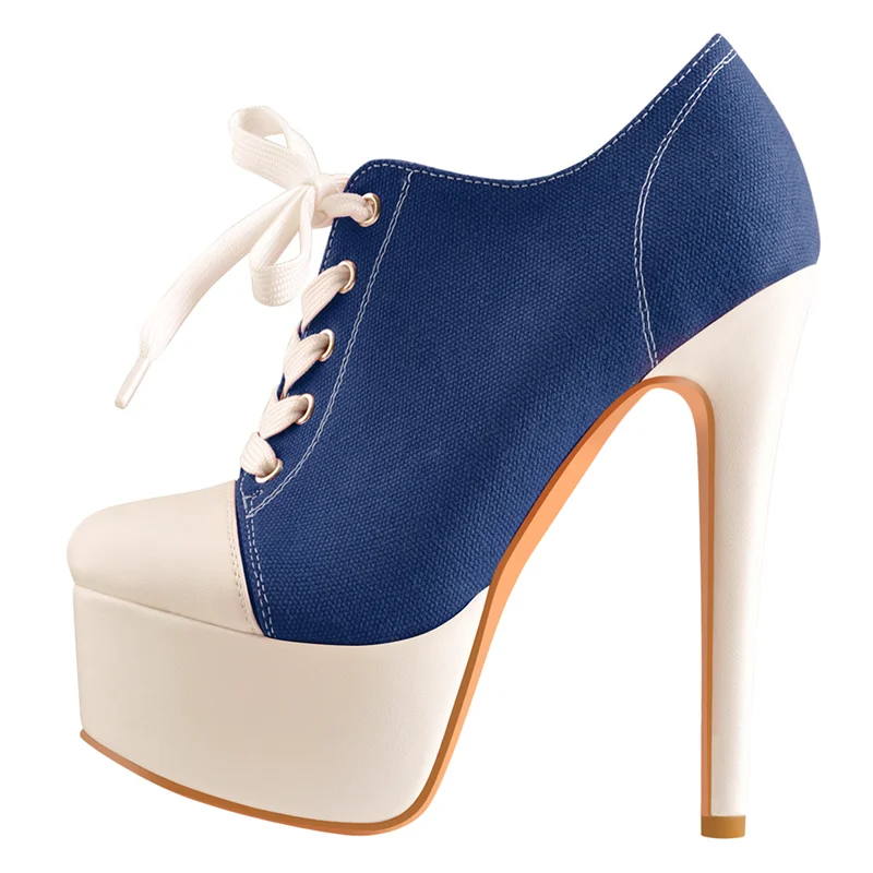 Platform Ankle Booties | Canvas Lace-Up | 16cm Heel
