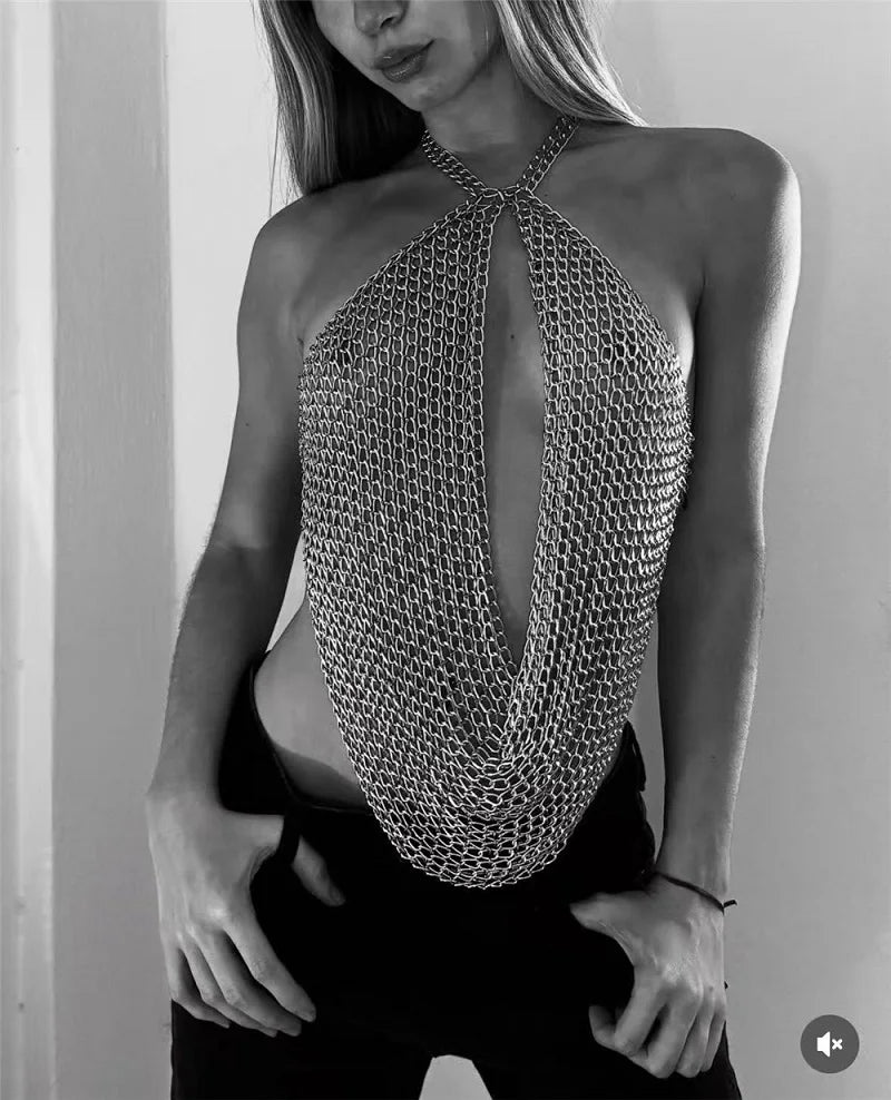 Silver Chainmail Halter Top | Aluminum Armor Body Chain