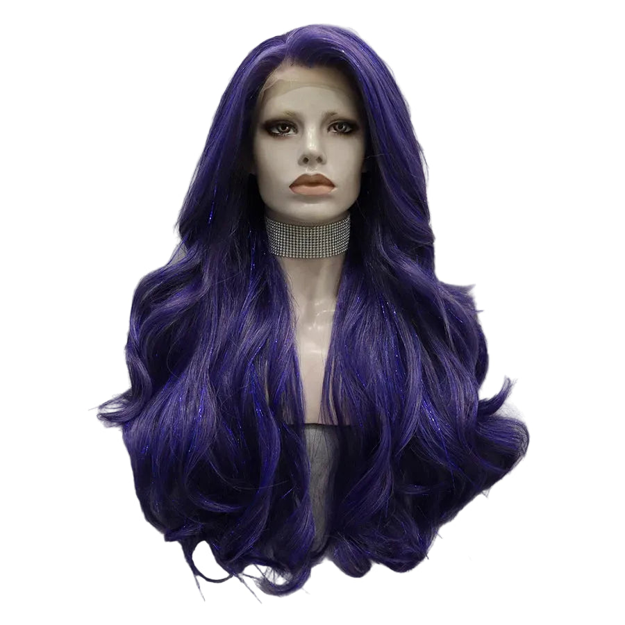 26" Blue Mix Tinsel Wavy Lace Front Wig – Drag Queen Edition