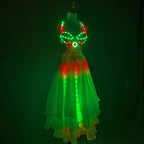 LED RGB Light-Up Belly Dance Set | Bra & Ruffle Skirt | Rave & Stage Performance