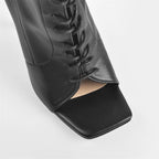 Knee-High Boots | Open Square Toe | Lace-Up Faux Leather