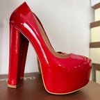 Platform Pump | Round Toe | Chunky Heel | Red