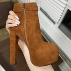 Platform Ankle Bootie | Block Heel | White, Black, Brown, Matte Black