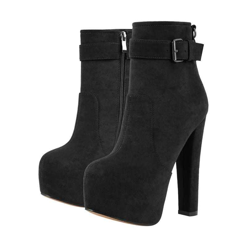 Platform Ankle Boot | Block Heel | Flock