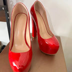 Platform Pump | Round Toe | Chunky Heel | Red