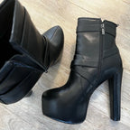 Platform Ankle Boot | Block Heel | Flock