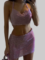Metal Sequin Crop Top & Slit Skirt Set