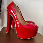 Platform Pump | Round Toe | Chunky Heel | Red