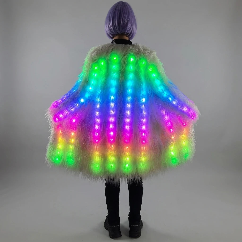 LED Faux Fur Jacket | Remote-Control Light-Up Coat | Festival & Event Outerwear