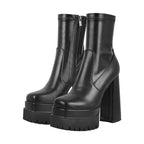 Double Platform Ankle Boot | Chunky Heel | Black Matte