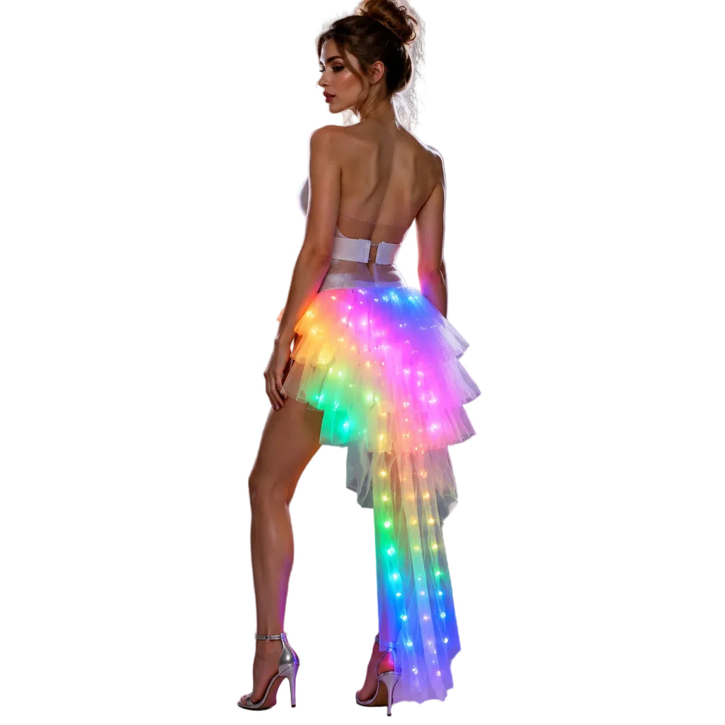 LED Tutu Skirt | Rainbow Glow | Tiered Train | Rave & Stage