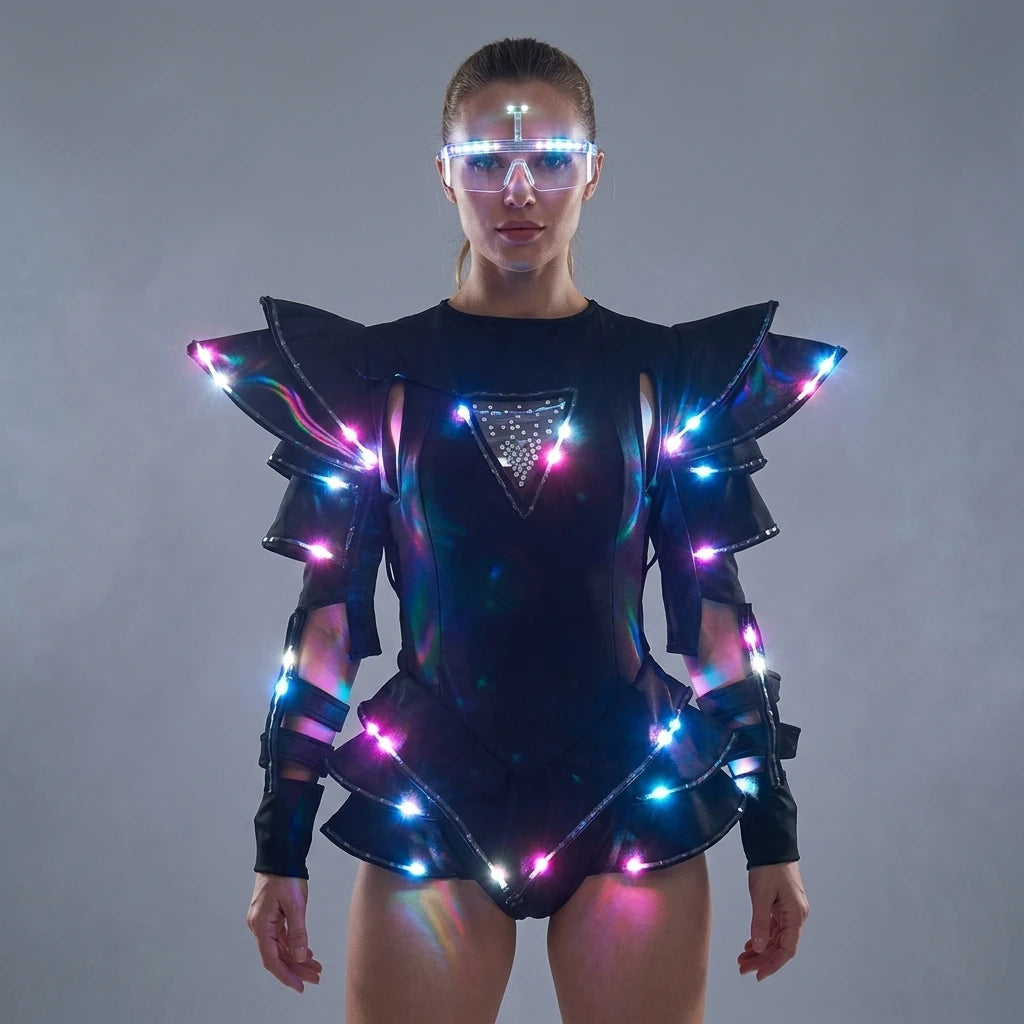 LED Light-Up Rave Dress | RGB Glow Jumpsuit | Festival Women