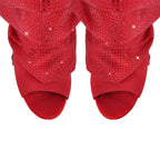 Rhinestone Peep Toe Ankle Boots | Slouched Stiletto | Red & Black