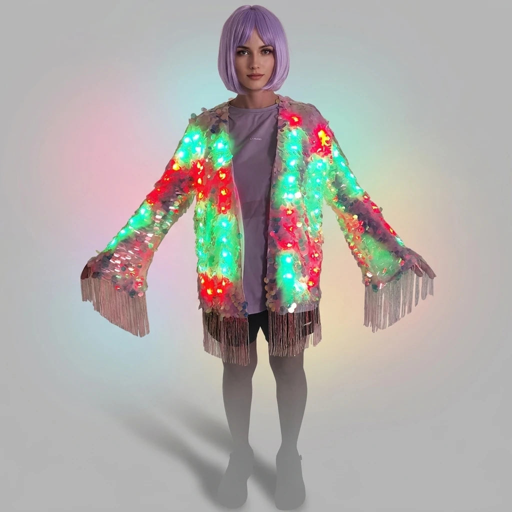 LED Sequin Fringe Jacket | Full-Colour RGB | Festival & Stage Kimono