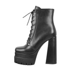 Platform Ankle Booties | Square Toe Side Zip & Lace-Up | 14cm Heel | EU 35–46