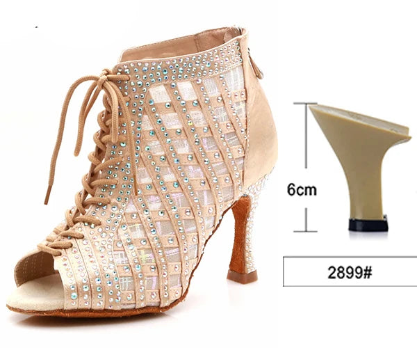 Rhinestone Mesh Dance Boot | Lace-Up | Multi-Heel