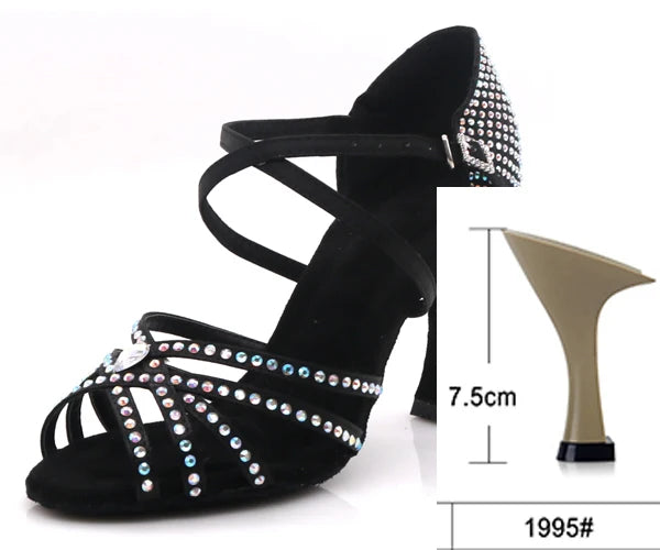 Rhinestone Latin Dance Heels | Satin | Multi-Heel