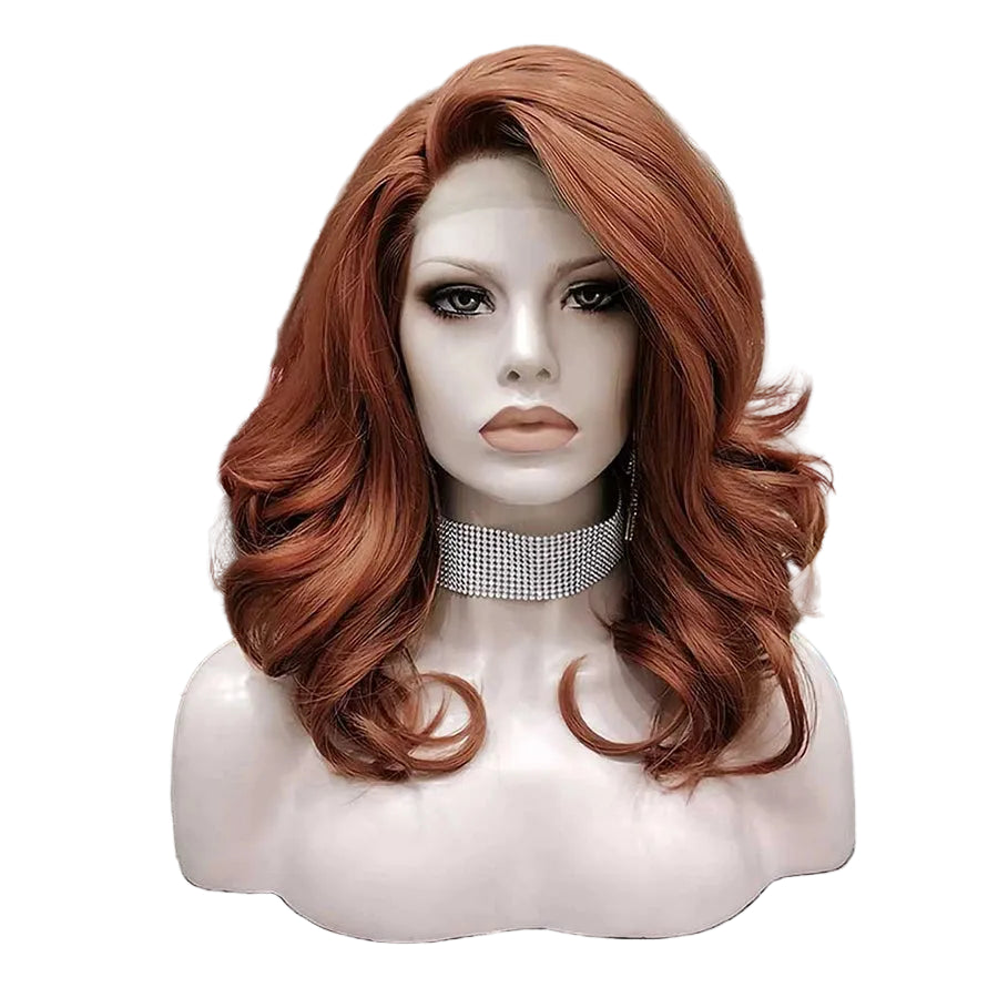 16" Copper Red Short Wavy Lace Front Wig - Heat Resistant Synthetic Wig for Performers