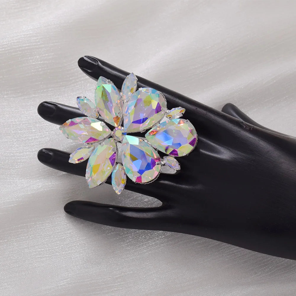 Oversized Rhinestone Cocktail Ring | Adjustable