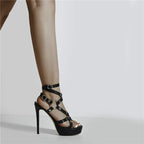 Platform Stiletto Sandals | Cross-Strap Peep Toe | 13cm Heel