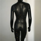 Rhinestone Fishnet Grid Mini Dress