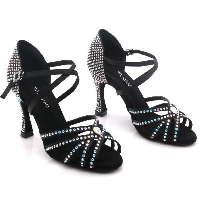 Rhinestone Latin Dance Heels | Satin | Multi-Height