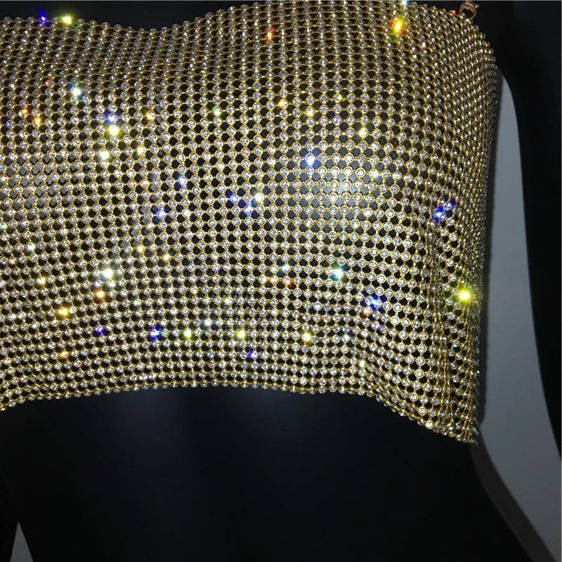 Crystal Metal Strap Crop Top with Glitter