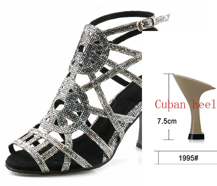 Rhinestone Cage Latin Dance Sandals | Cuban & Pointed Heel | 6–10cm