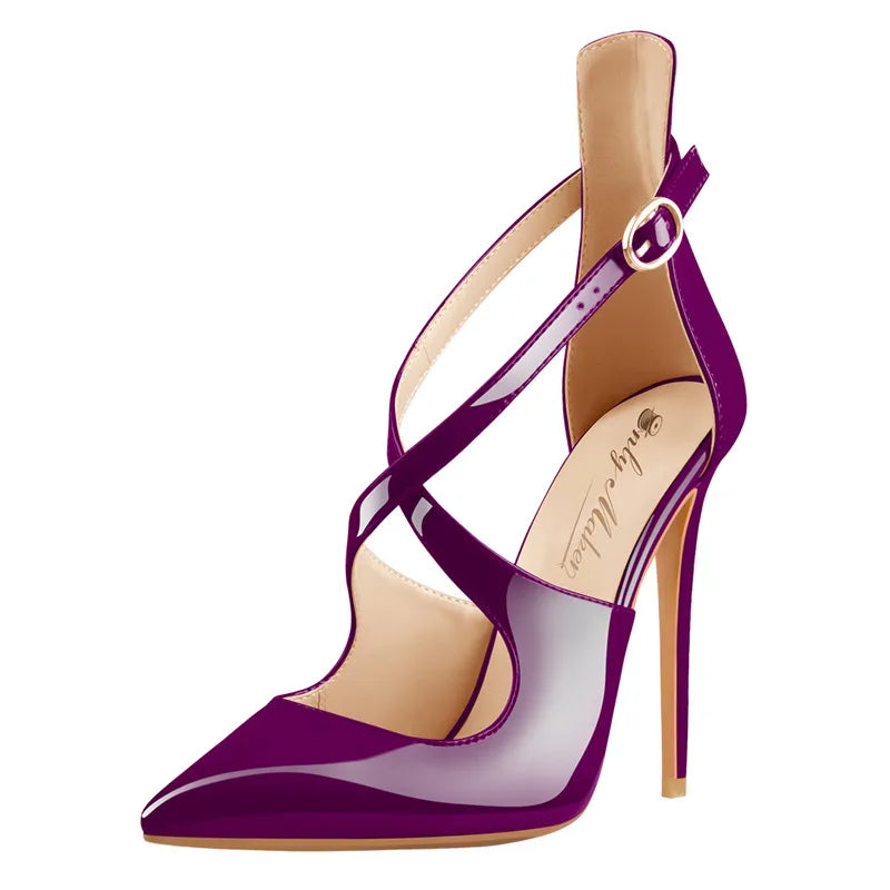 Cross-Strap Pointed Toe Stiletto Sandals — 12 cm Thin Heel Extended Sizing