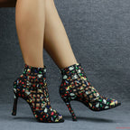 Laser Mesh Tricolor Latin Dance Ankle Boot | Glitter Mesh | 6–10cm Heel