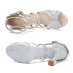 Silver Rhinestone Strappy Latin Heels | Satin | 6–10cm Stiletto