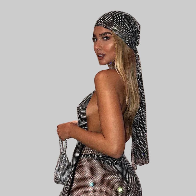 Rhinestone Mesh Headpiece - Crystal Embellished Head Wrap