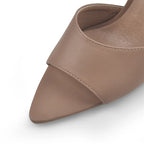 Pointed Peep-Toe Mule Heels | Slip-On | Blue & Brown