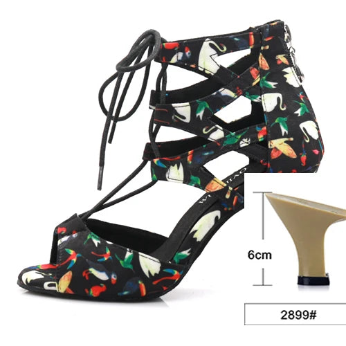 Latin Dance Lace-Up Sandal | Print Fabric | 6–10cm Heel