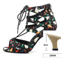 Latin Dance Lace-Up Sandal | Print Fabric | 6–10cm Heel