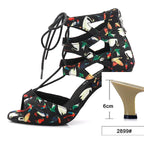 Latin Dance Lace-Up Sandal | Print Fabric | 6–10cm Heel