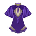 Satin Flutter Cape Bodysuit Set | Lace Trim Keyhole | Open Back | Stage Costume
