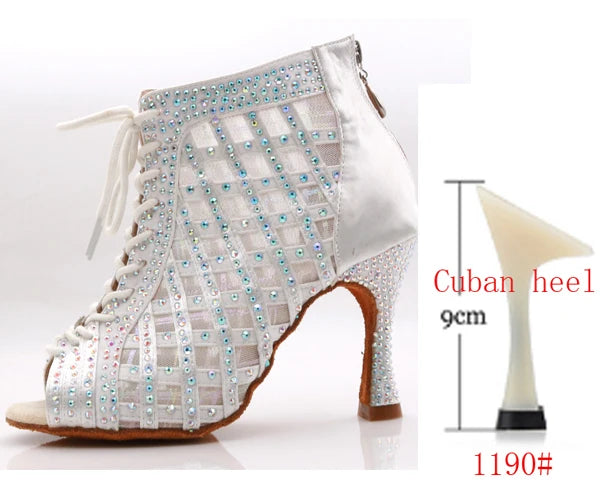 Rhinestone Mesh Dance Boot | Lace-Up | Multi-Heel