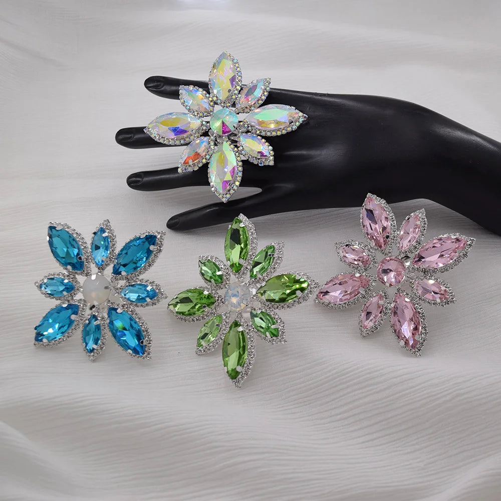 Rhinestone Flower Cocktail Ring | Adjustable