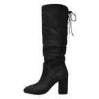 Pleated Patent Leather Mid-Calf Boots | Chunky Heel