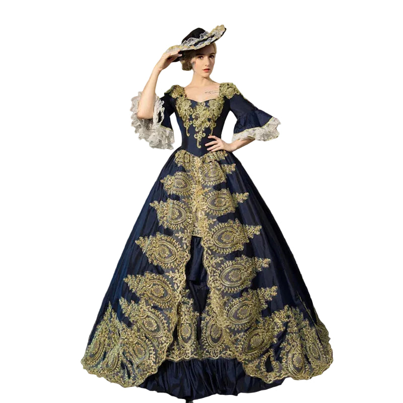 Rococo Ball Gown | Gold Embroidered Satin