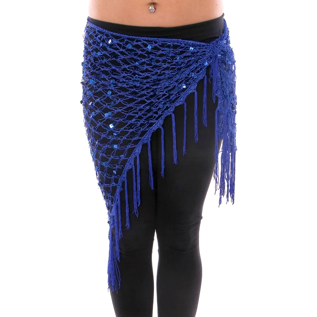 Sequin Belly Dance Hip Scarf - Shimmering Crochet Tassel Belt for Performance