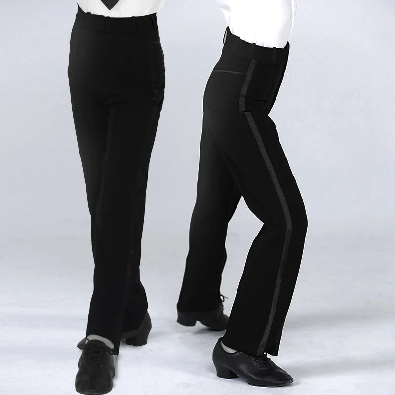 Men's Latin & Ballroom Dance Pants | Black Satin Waist | 16 Sizes