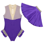 Satin Flutter Cape Bodysuit Set | Lace Trim Keyhole | Open Back | Stage Costume