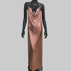 Metal Sequin Chain Strap Maxi Dress