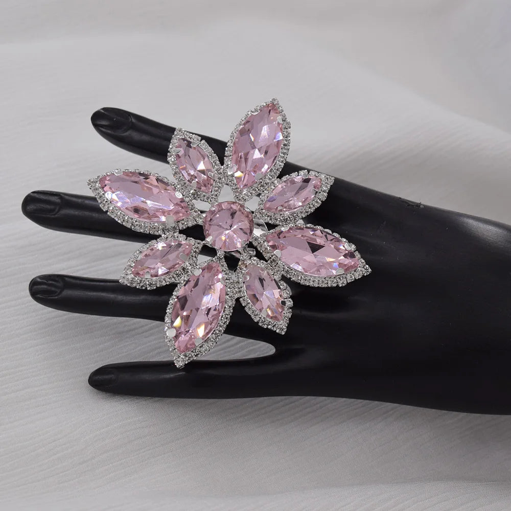 Rhinestone Flower Cocktail Ring | Adjustable