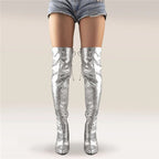 Silver Metallic Over-the-Knee Boots | 11–12 cm Heel