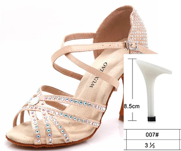 Rhinestone Latin Dance Heels | Satin | Multi-Heel